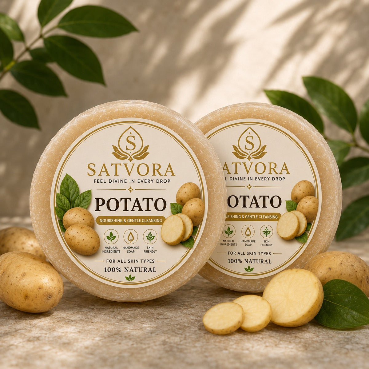 SATVORA Potato Handmade Soap | Nourishing & Gentle Cleansing | Natural Ingredients Pack of 4