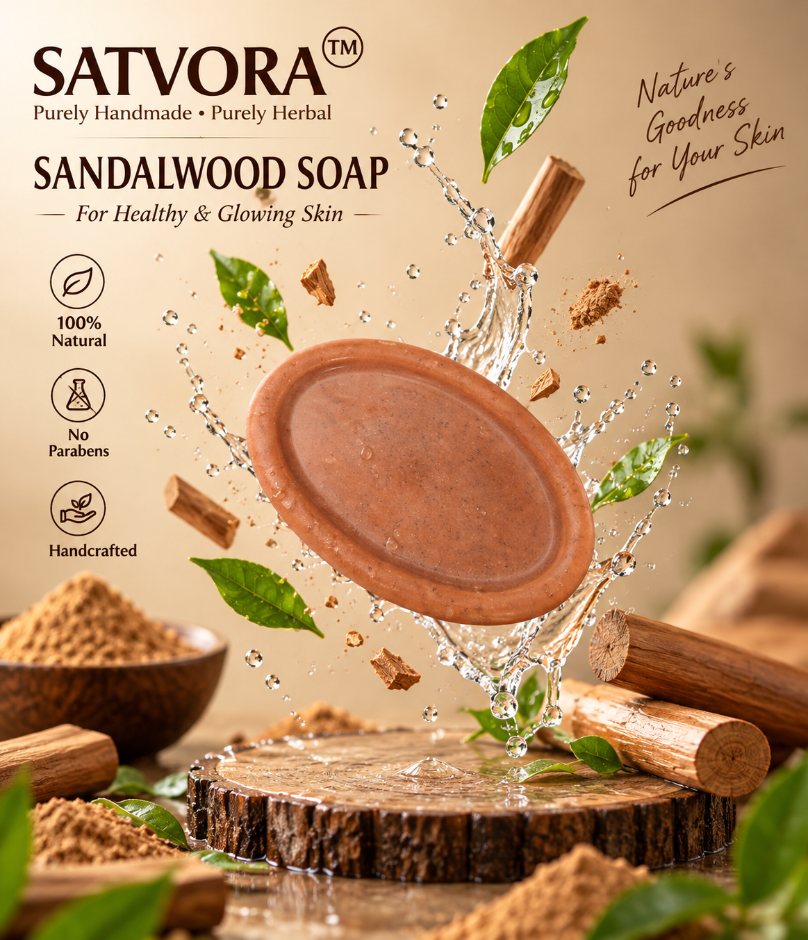SATVORA Sandalwood Soap | 100% Natural Herbal Handmade Soap | For All Skin Types