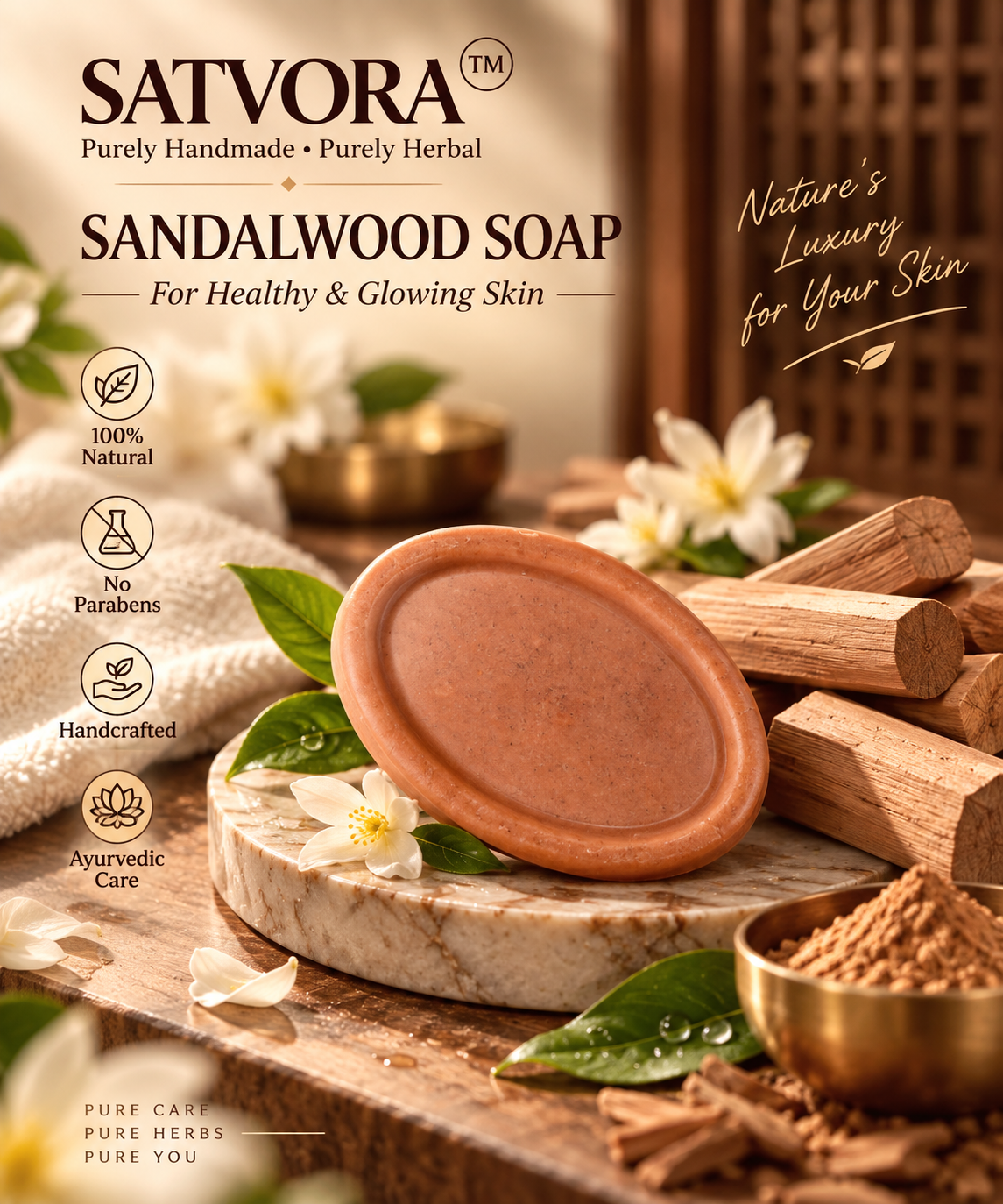 SATVORA Sandalwood Soap | 100% Natural Herbal Handmade Soap | For All Skin Types