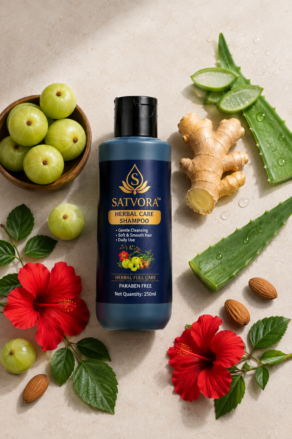 SATVORA Herbal Care Shampoo with Amla, Ginger, Aloe Vera & Hibiscus | Hair Fall Control | Paraben Free | 250 ml