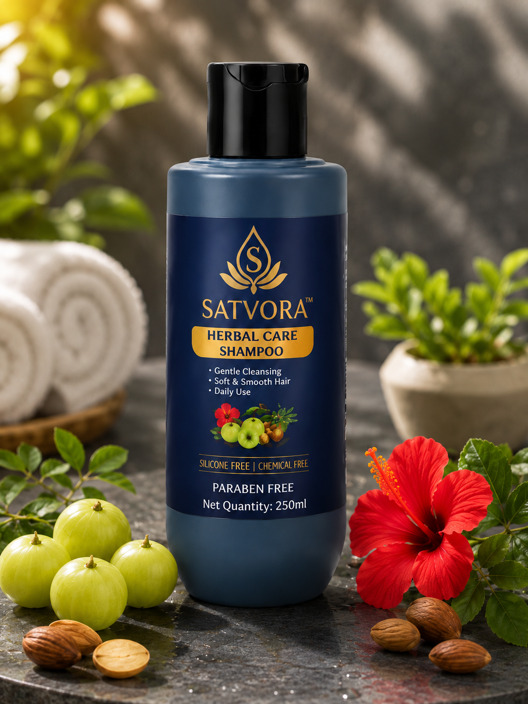SATVORA Herbal Care Shampoo with Amla, Ginger, Aloe Vera & Hibiscus | Hair Fall Control | Paraben Free | 250 ml